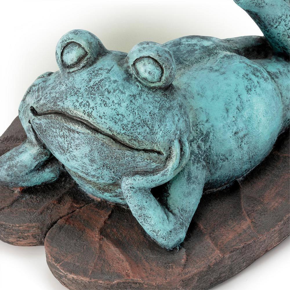 9" Magnesium Oxide Frog Laying Down Statue - Alpine Corporation: Zen Garden Decor, Outdoor Animal Sculpture
