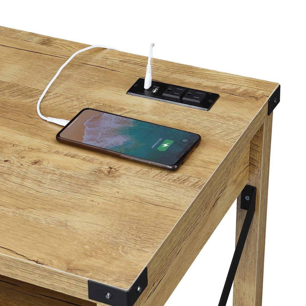 Durango 42-Inch Desk with Charging Station in Light English Oak Wood Finish