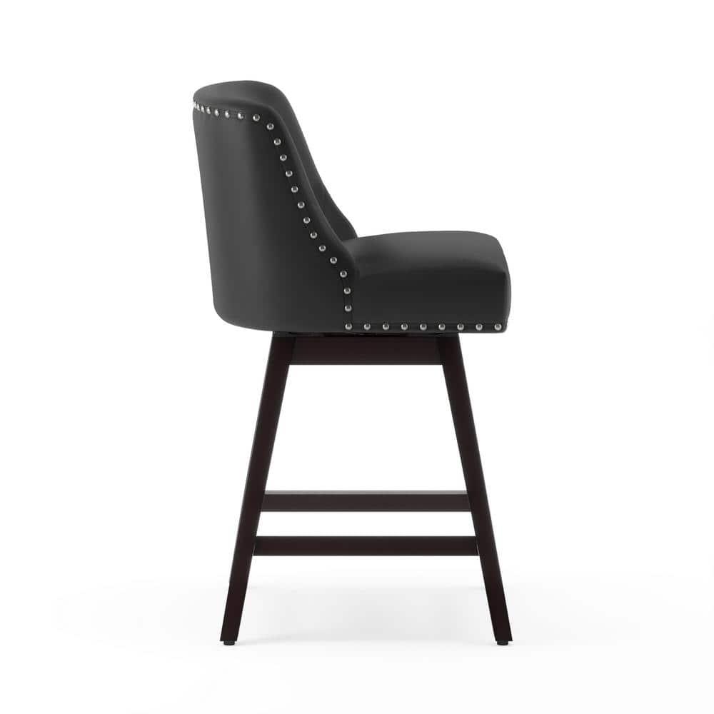 Dycanpo 26''H Swivel Bar Stools with Back Sets of 2 Faux Leather for Home Kitchen Island, Black