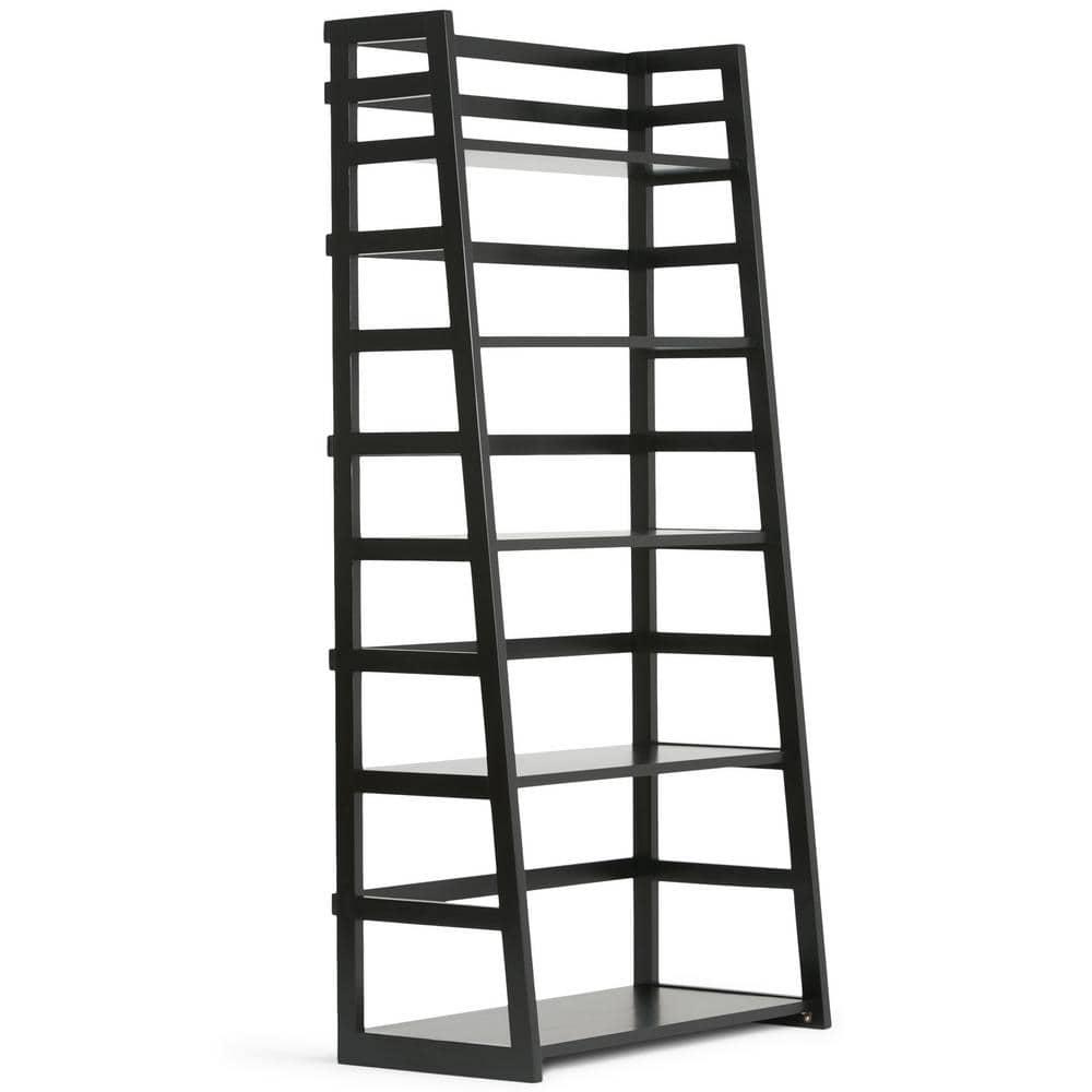 Simpli Home Acadian 30"W Solid Wood 5 Shelf Ladder Bookcase with Open Shelves