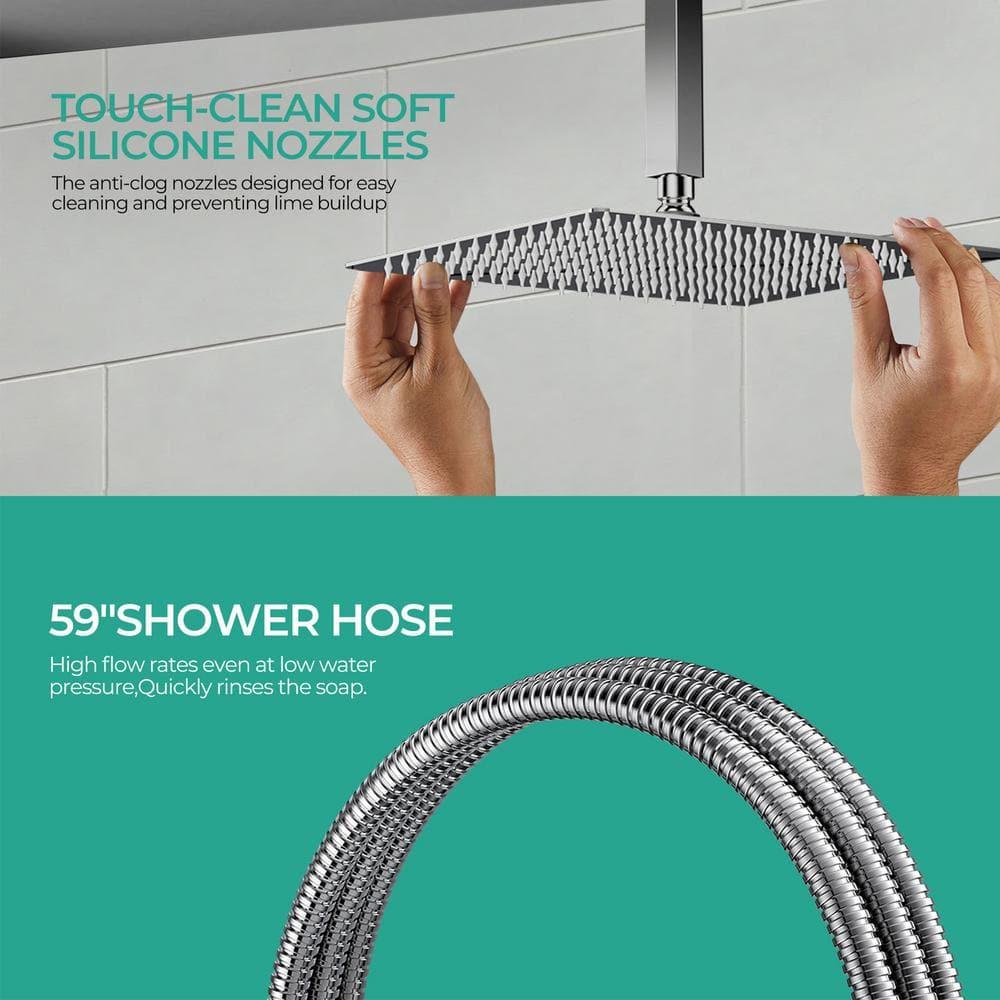 FORIOUS Shower Head System, 12 Inch Rain Shower Faucet Set with Handheld Spray Combo Rough-in Valve, Solid Brass Pressure Balanced Valve Trim Kit, Ceiling Mount, Chrome