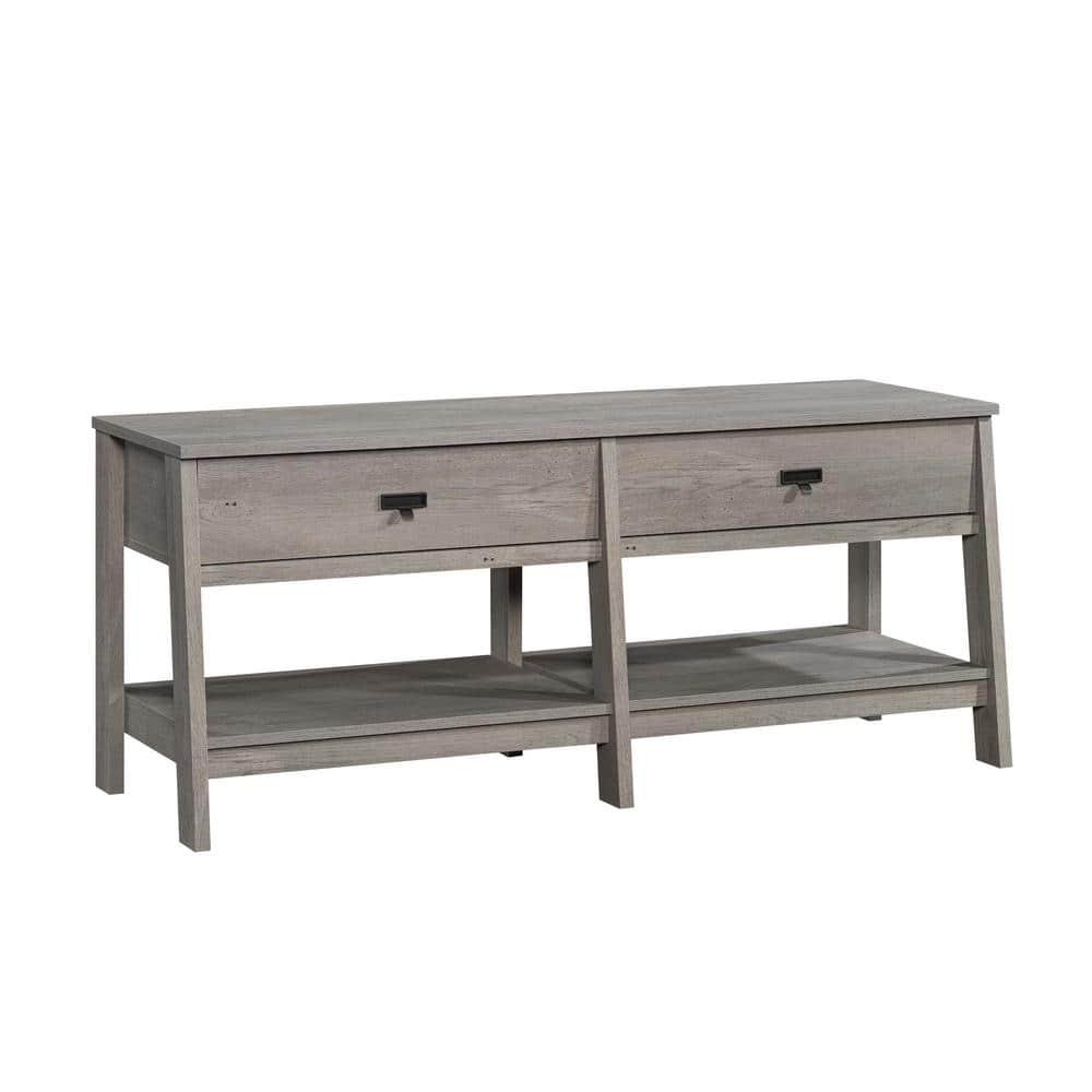 Sauder Trestle TV Stand with Drawers in Mystic Oak for TVs up to 60", Mystic Oak Finish