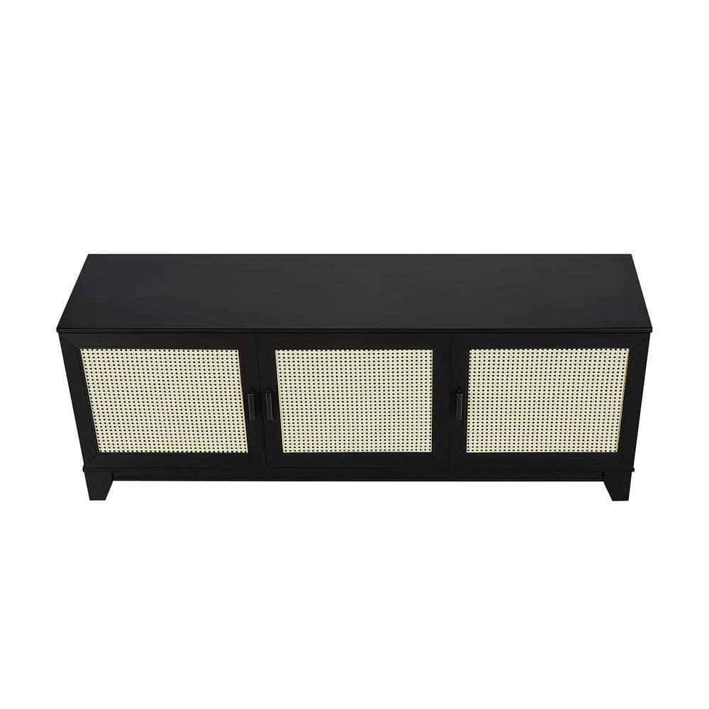 Sheridan Modern 6 Shelf Cane TV Stand for TVs up to 55" Black - Manhattan Comfort