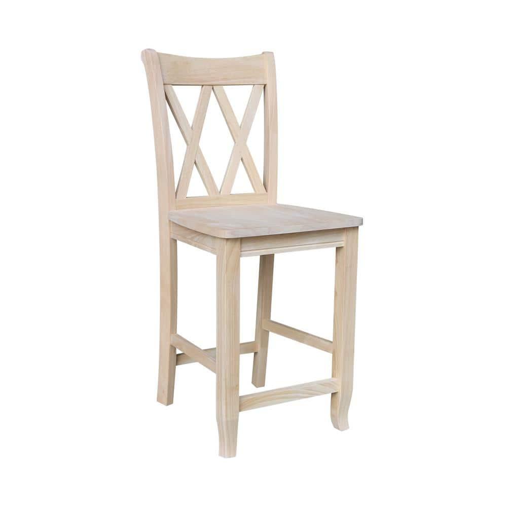 International Concepts 24" Double X Back Counter Height Barstool Unfinished: Solid Wood, Kitchen Island Seating