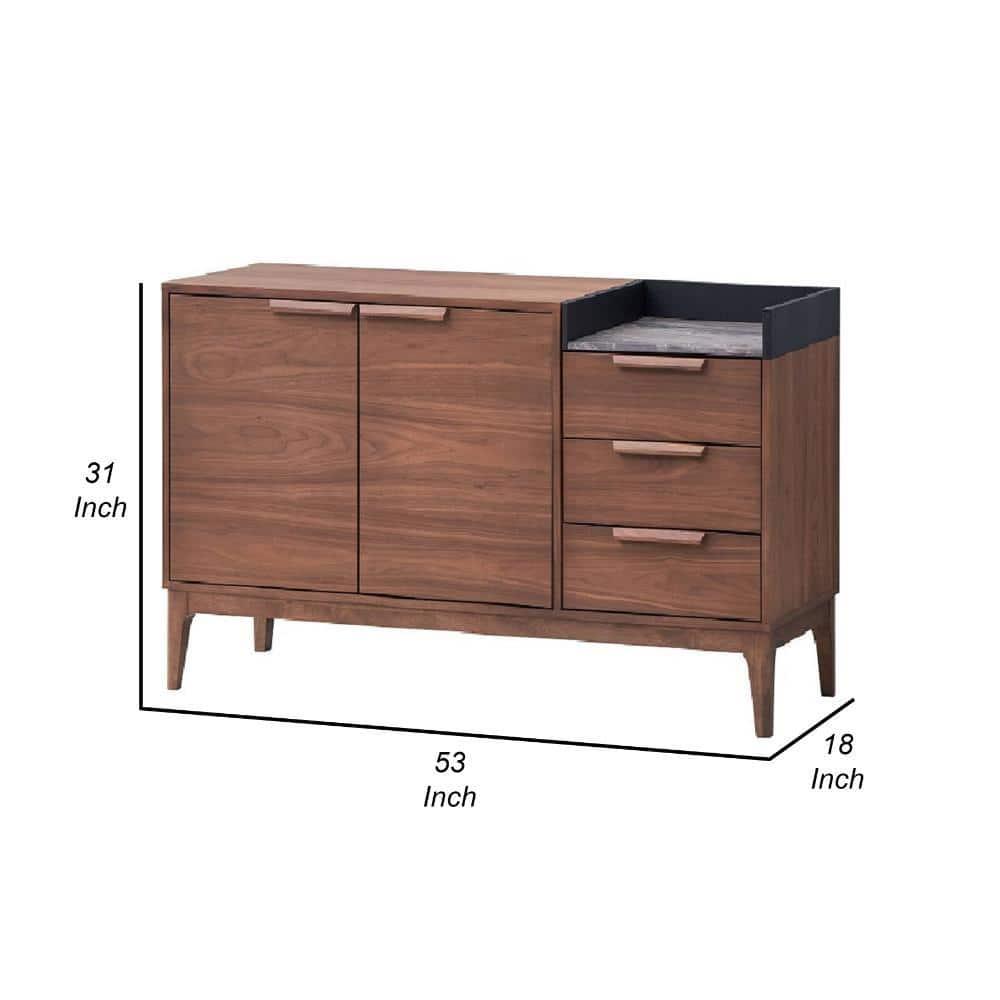 Benjara BM312376 53 in. Evis Sideboard Server Console with 2 Cabinets & Stone Top, Walnut Brown
