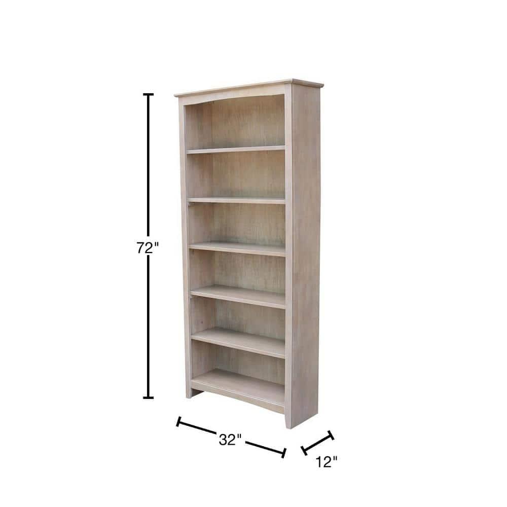 72" Shaker Bookcase Washed Gray/Taupe - International Concepts: Solid Wood, 5 Shelves, Mid-Century Design