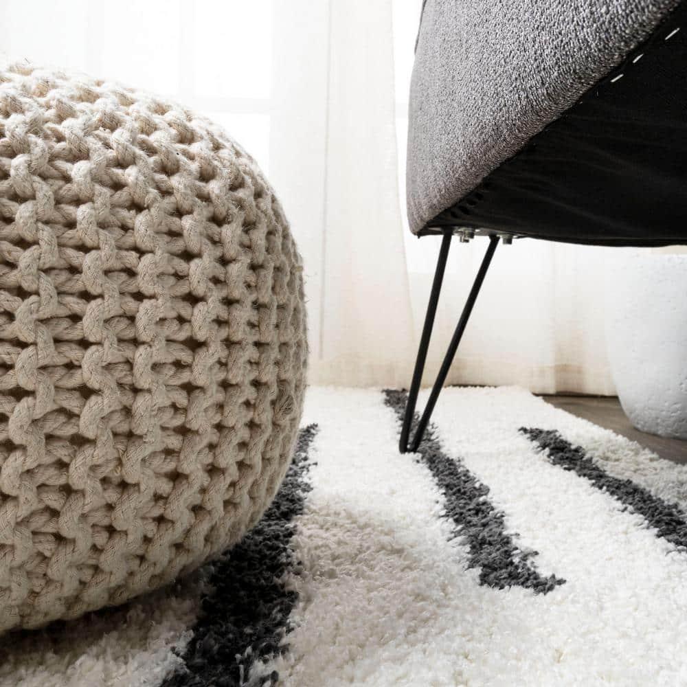 2'x10' Alaro Berber Stripe Shag Runner Rug, White - JONATHAN Y