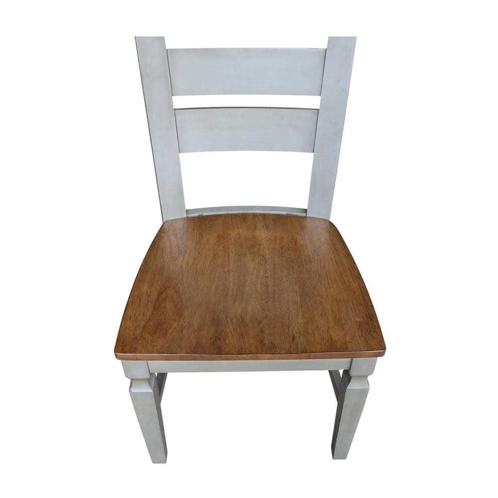 Vista Solid Wood Ladderback Chairs in Distressed Hickory/Stone - Set of 2
