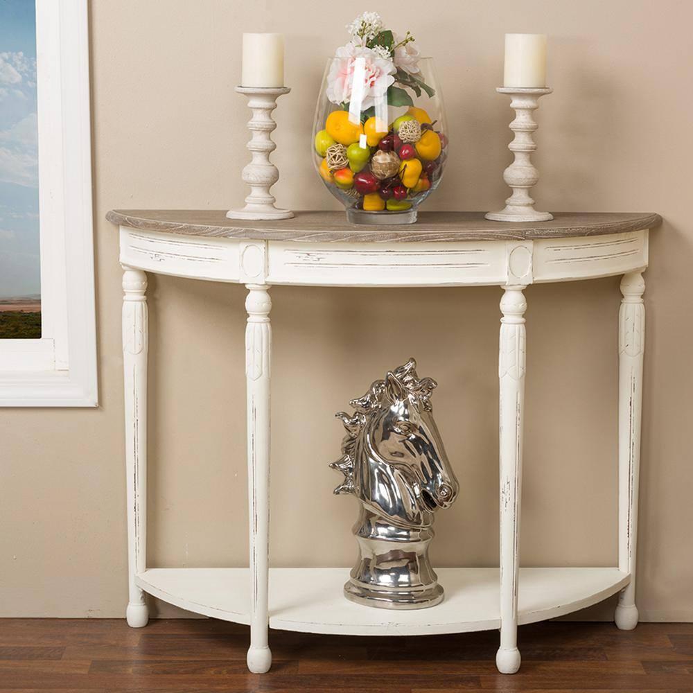 Baxton Studio Vologne Console Table in Antique White and Natural