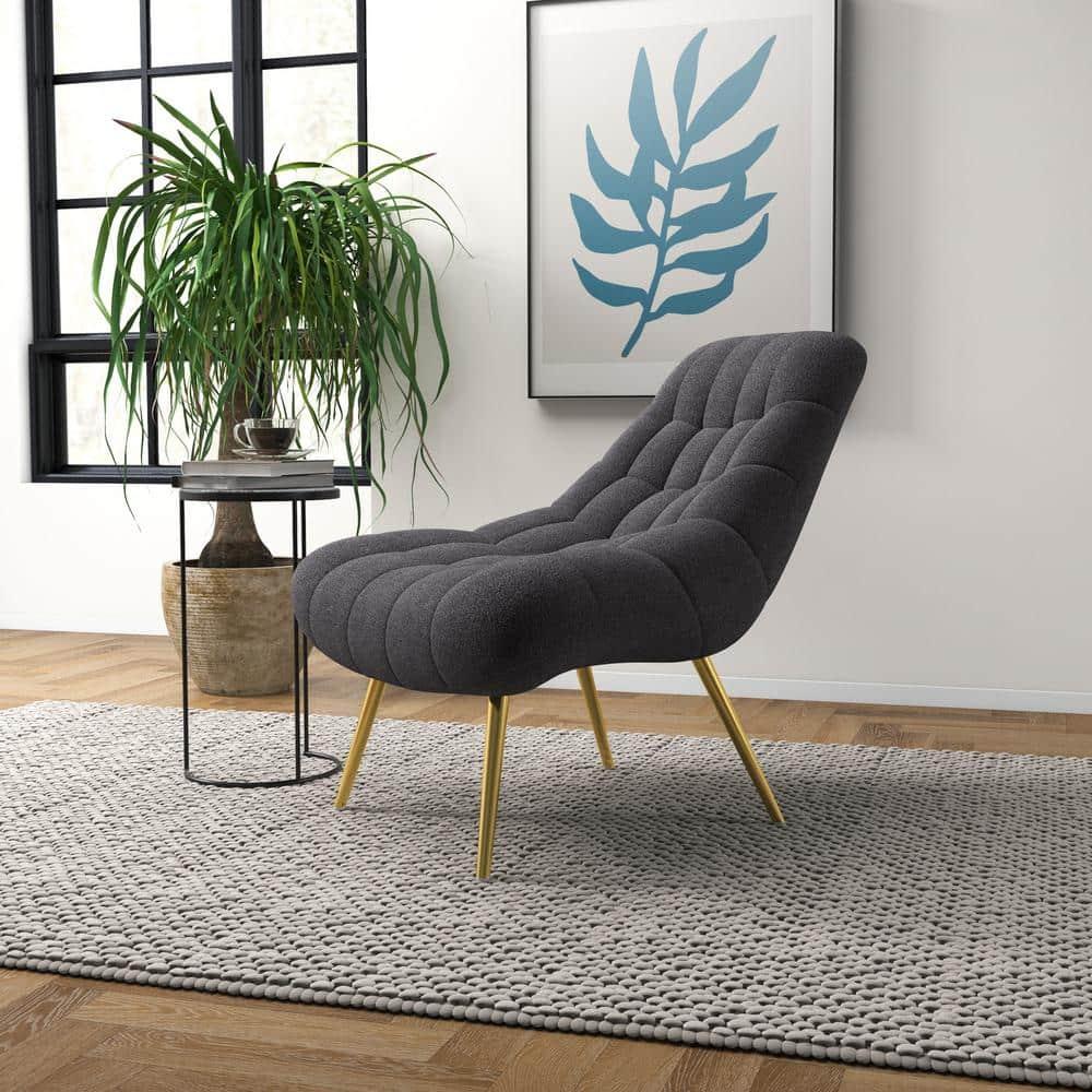 Eden Mid Century Furniture Style Comfortable Gray Boucle Fabric Lounge Chair