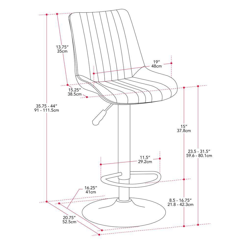 Set of 2 Arwen Adjustable Swivel Barstools with Gold Base Gray - CorLiving: Upholstered High Back, Metal Footrest