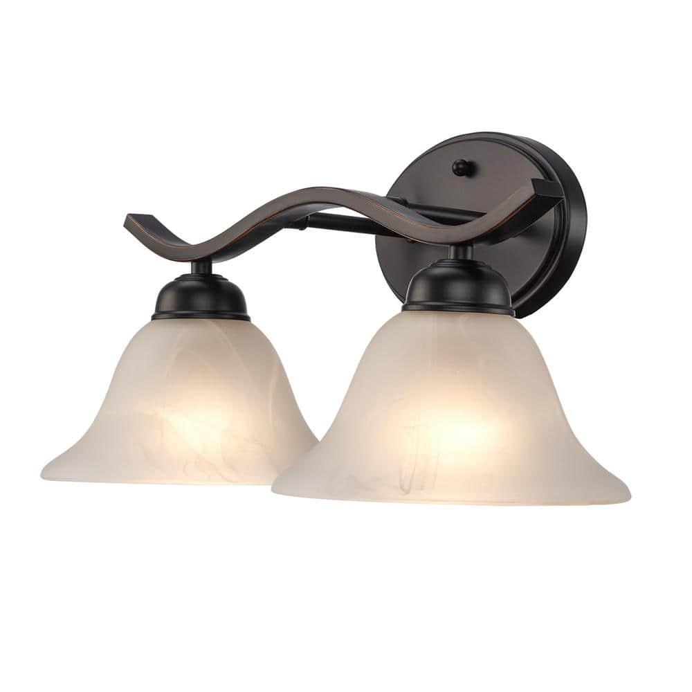 Hollyslope 17 in. 2-Light Oil Rubbed Bronze Bathroom Vanity Light Fixture with Marbleized Glass Shades