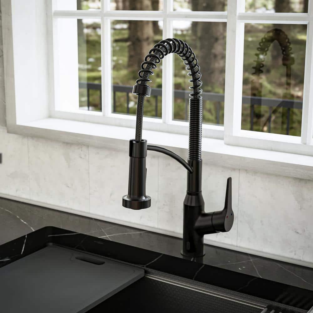 Karran Matte Black Single Handle Deck-mount Touchless Pull-down Kitchen Faucet with Sprayer