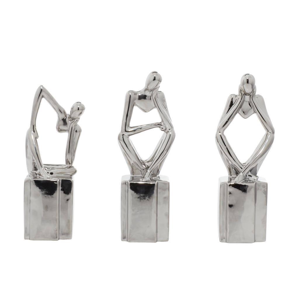CosmoLiving by Cosmopolitan Porcelain Ceramic Sitting Thinker People Decorative Sculpture Set