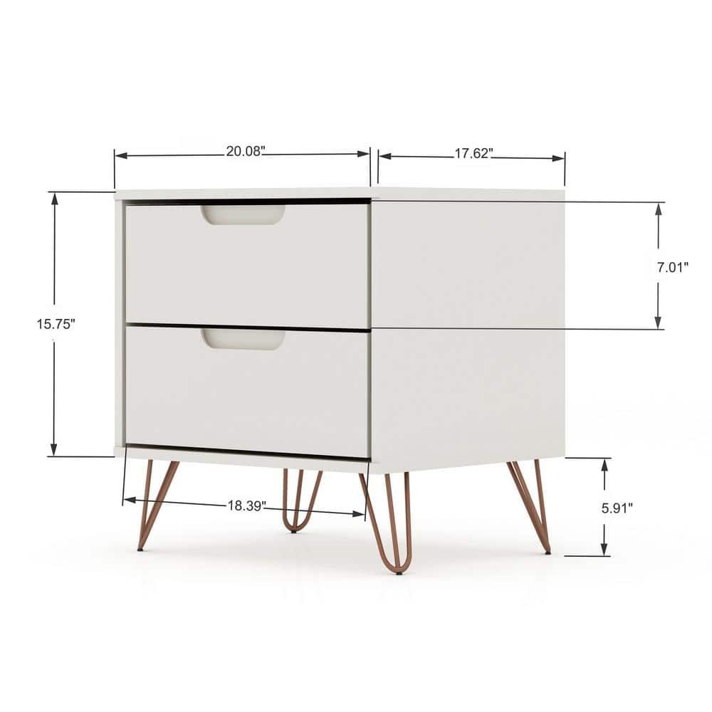Set of 2 Rockefeller 2 Drawer Nightstands Off White - Manhattan Comfort: Modern Splayed Metal Legs, MDF