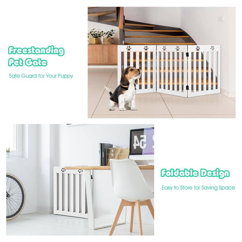 24 Inch Folding Wooden Freestanding Dog Gate with 360° Flexible Hinge for Pet-White, Dog Gate, Freestanding Pet Gate for The House, Doorway, Stairs, Pet Puppy Safety Fence
