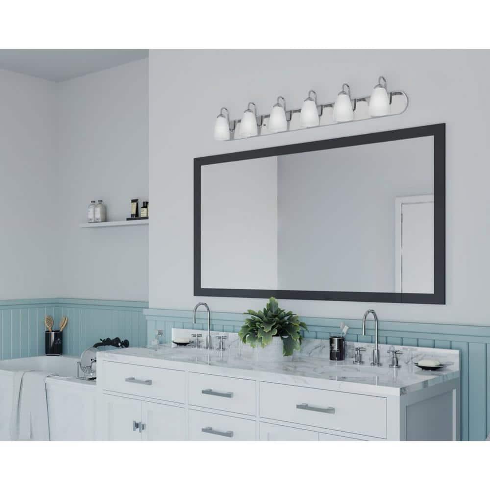Progress Lighting Gather 6-Light Bath Bracket, Polished Chrome, Etched Glass Shades