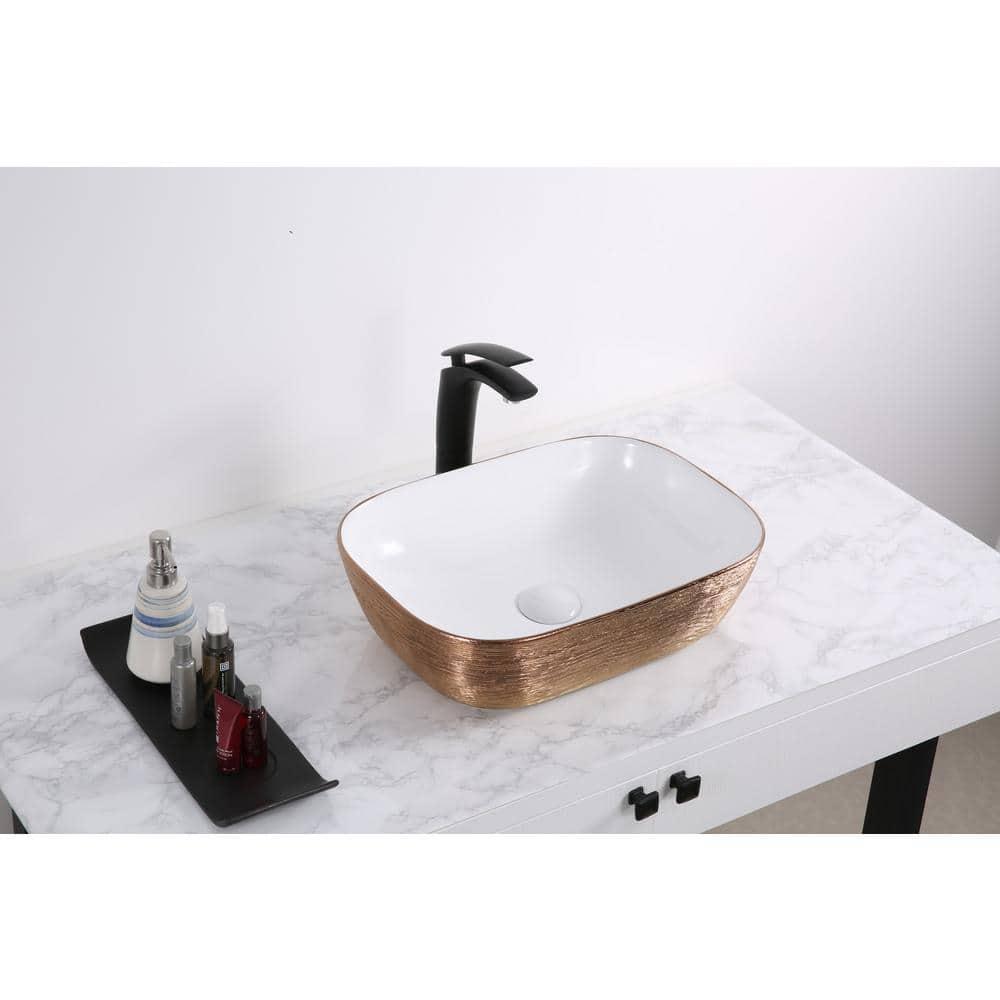 Ruvati 20 x 16 inch Bathroom Vessel Sink Gold Decorative Art Above Vanity Counter White Ceramic
