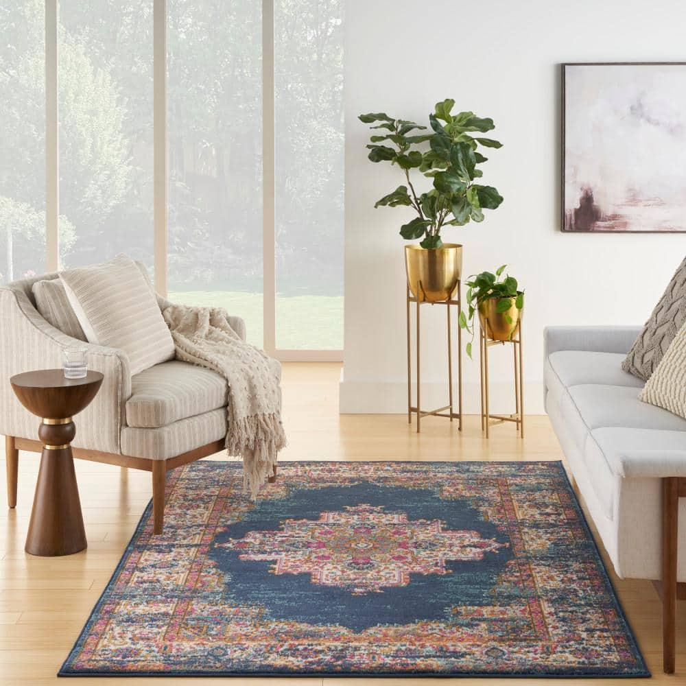 Nourison Passion Medallion Bohemian Indoor Rug Navy 5'3" x 7'3"