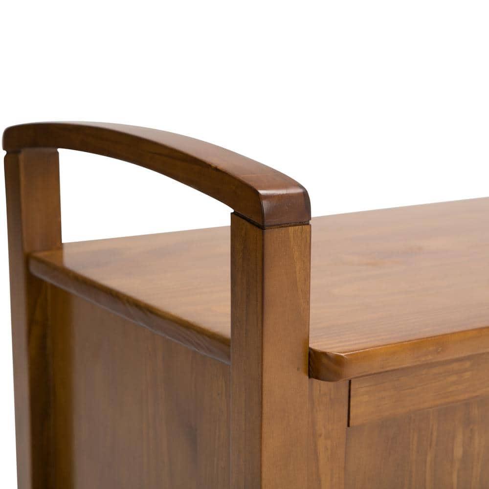 Simpli Home Warm Shaker Wood 44" Transitional Entryway Bench in Light Golden Brown