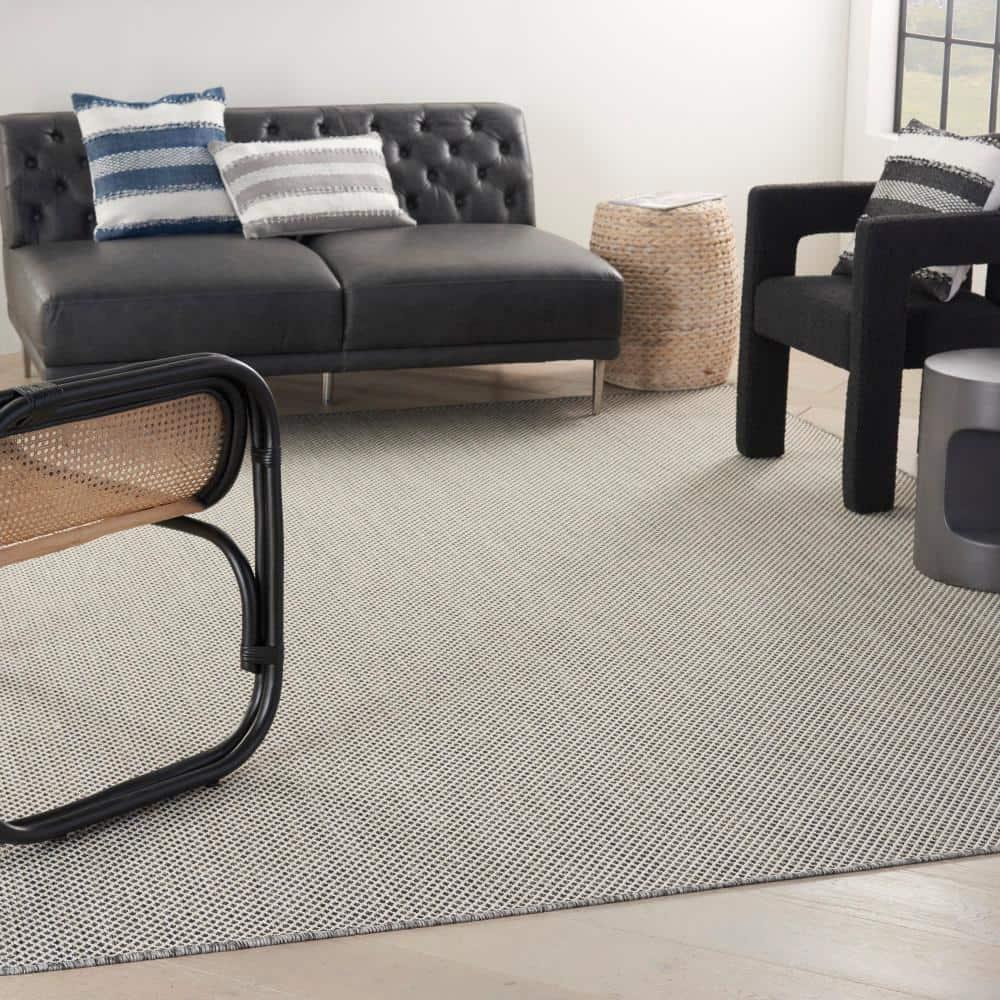 Nourison Courtyard 9' x 12' Ivory Charcoal All-over design Indoor/Outdoor Rug