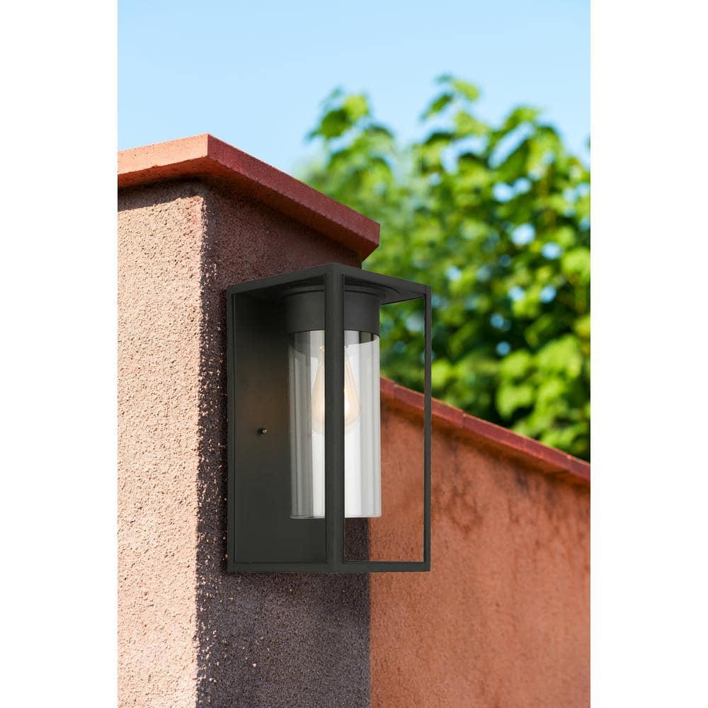 1-Light Outdoor Wall Sconce Modern Dimmable LED Waterproof Indoor/Outdoor Wall Lantern with Clear Glass, Black,Matte Black