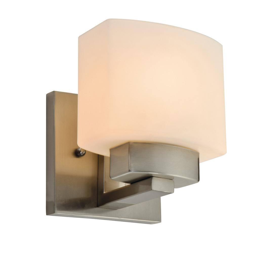 Design House Dove Creek Dimmable Wall Light Sconce with Frosted Glass, Satin Nickel