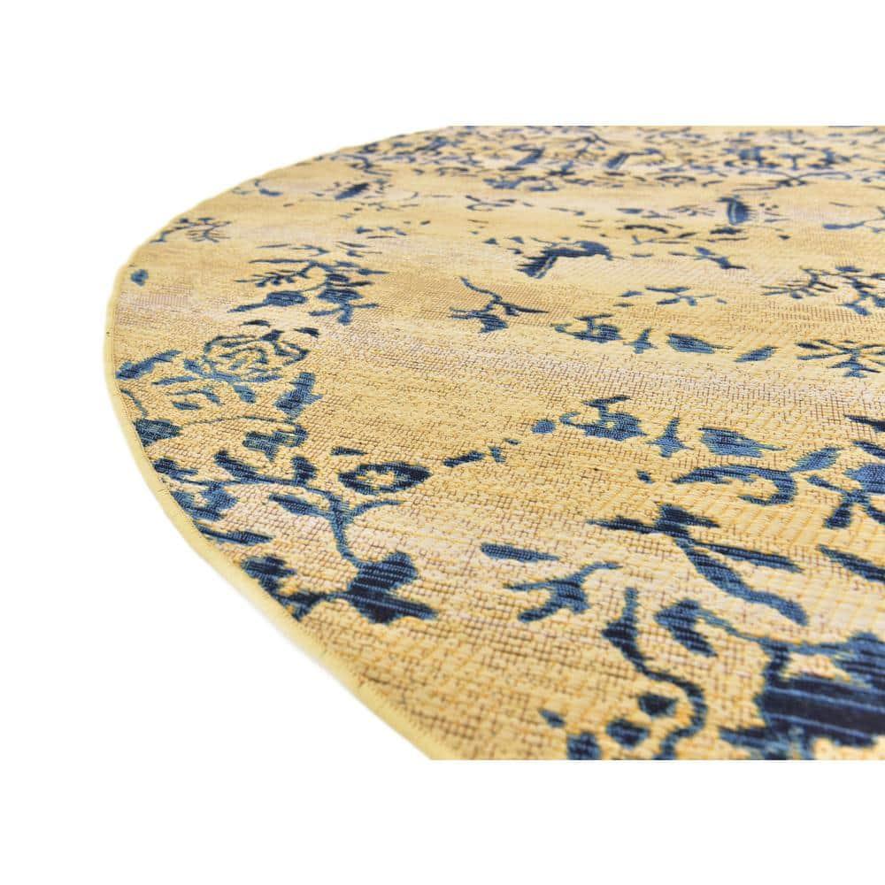 Unique Loom Outdoor Botanical Collection Area Rug - Ivy (8'  Round Beige/Blue)