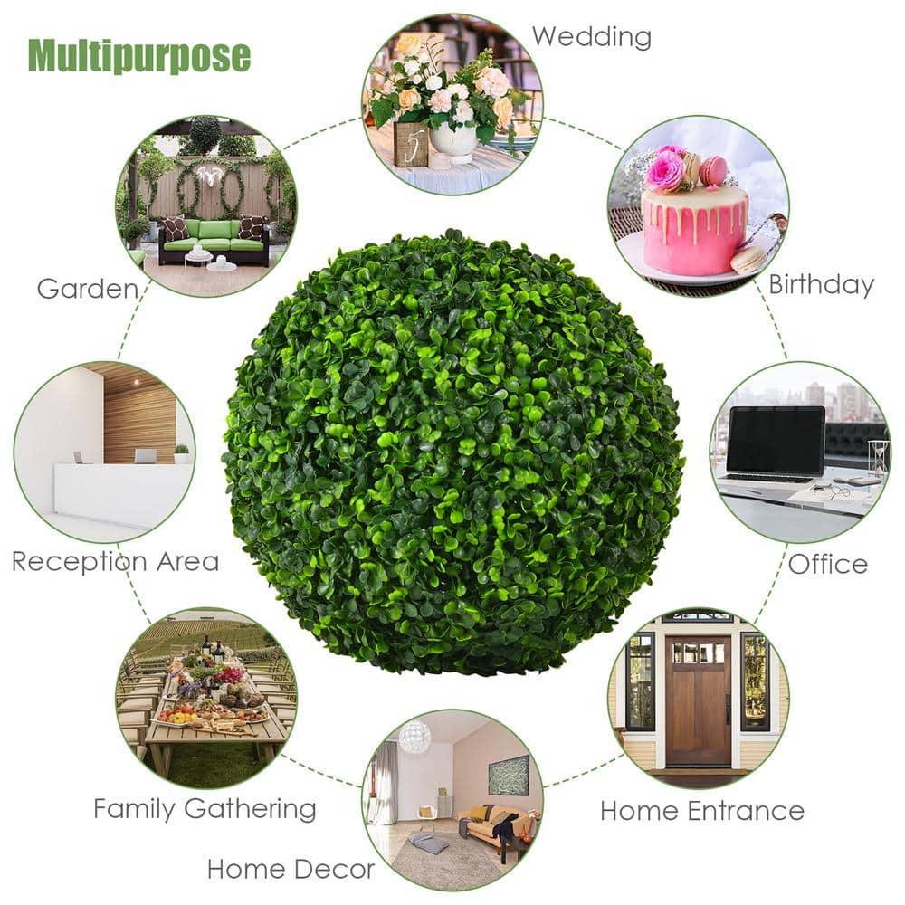 Costway 2 PCS 15.7'' Artificial Boxwood Topiary Balls UV Protected Indoor Outdoor
