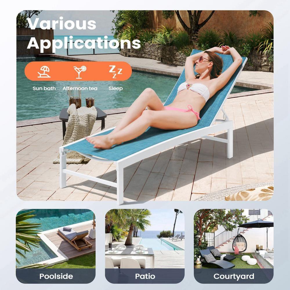Pellebant  Outdoor Aluminum Patio Chaise Lounge Chair Adjustable - N/A Blue