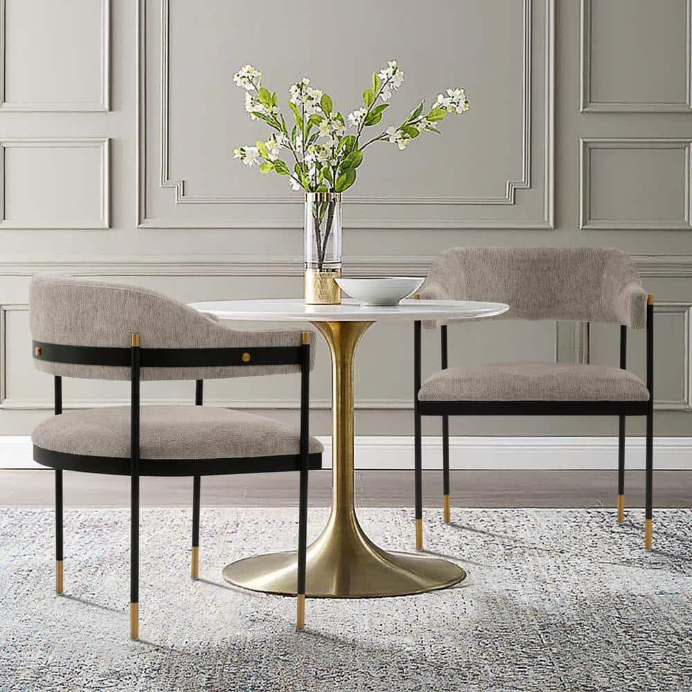 Set of 2 Lia Modern Boucle Upholstered Dining Armchairs Stone Gray - Manhattan Comfort: Brushed Gold Accents, No Assembly Required