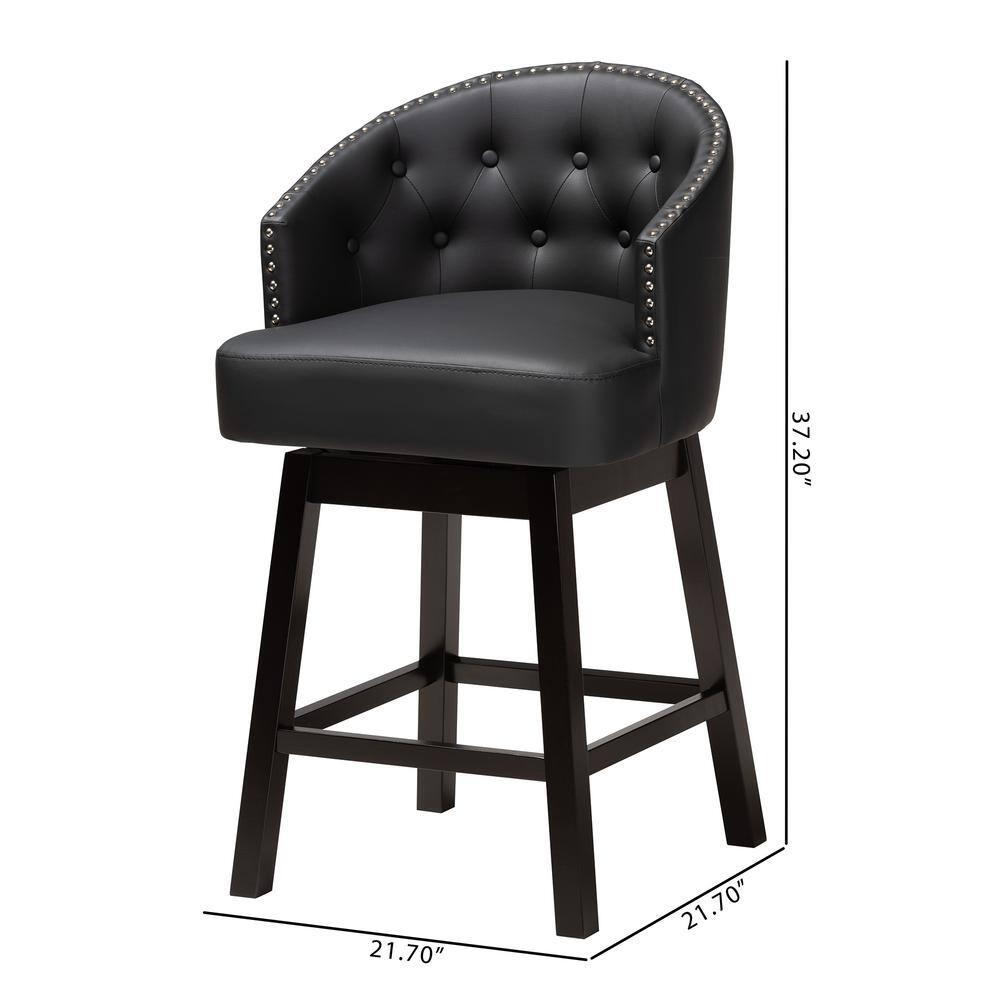 2pc Theron Faux Leather & Wood Swivel Counter Height Barstool Set with Nailhead Trim - Baxton Studio
