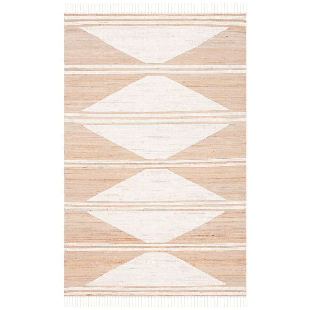 Kilim With Fringes KLM451 Hand Woven Area Rug - Natural/Ivory - 5'x8' - Safavieh