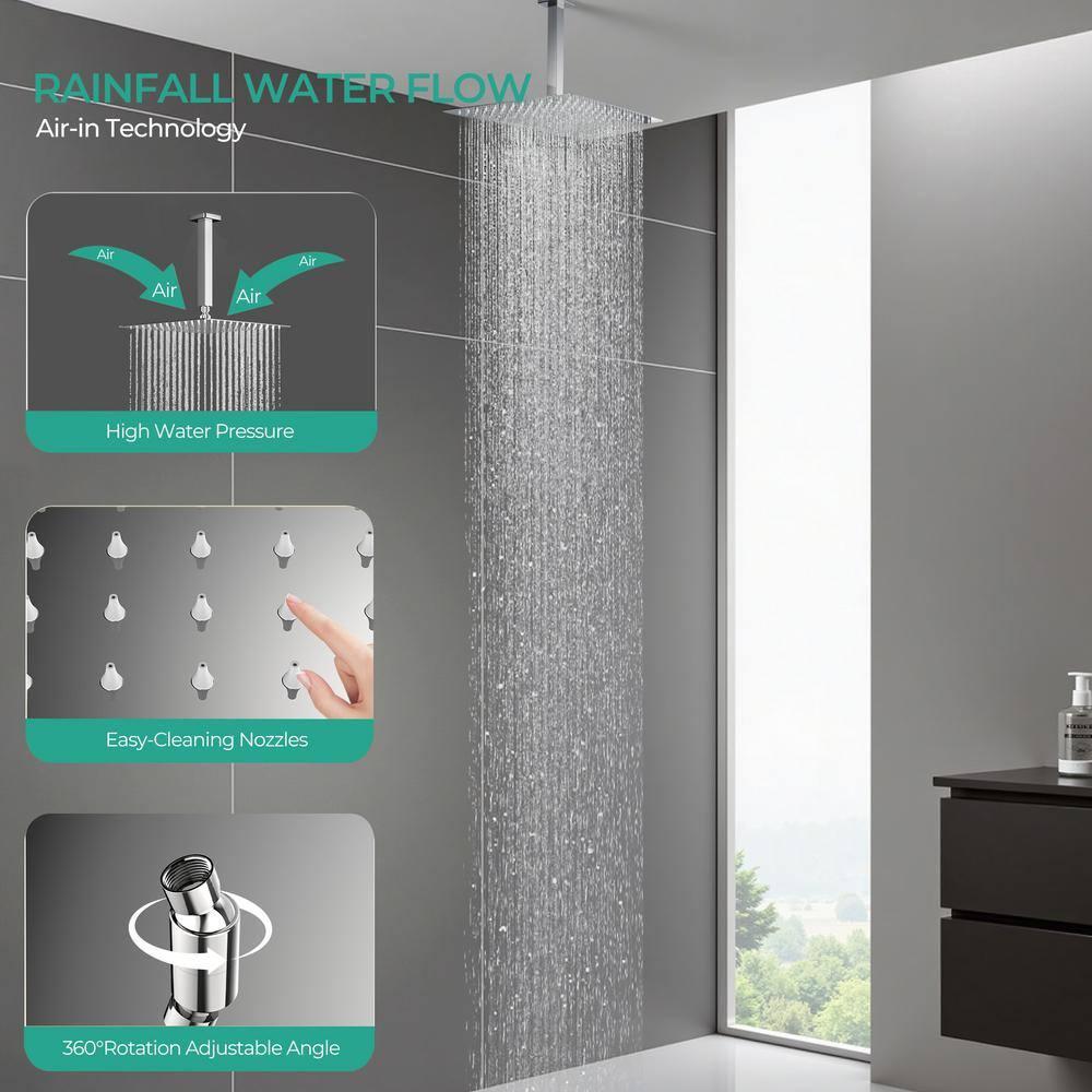 FORIOUS Shower Head System, 12 Inch Rain Shower Faucet Set with Handheld Spray Combo Rough-in Valve, Solid Brass Pressure Balanced Valve Trim Kit, Ceiling Mount, Chrome