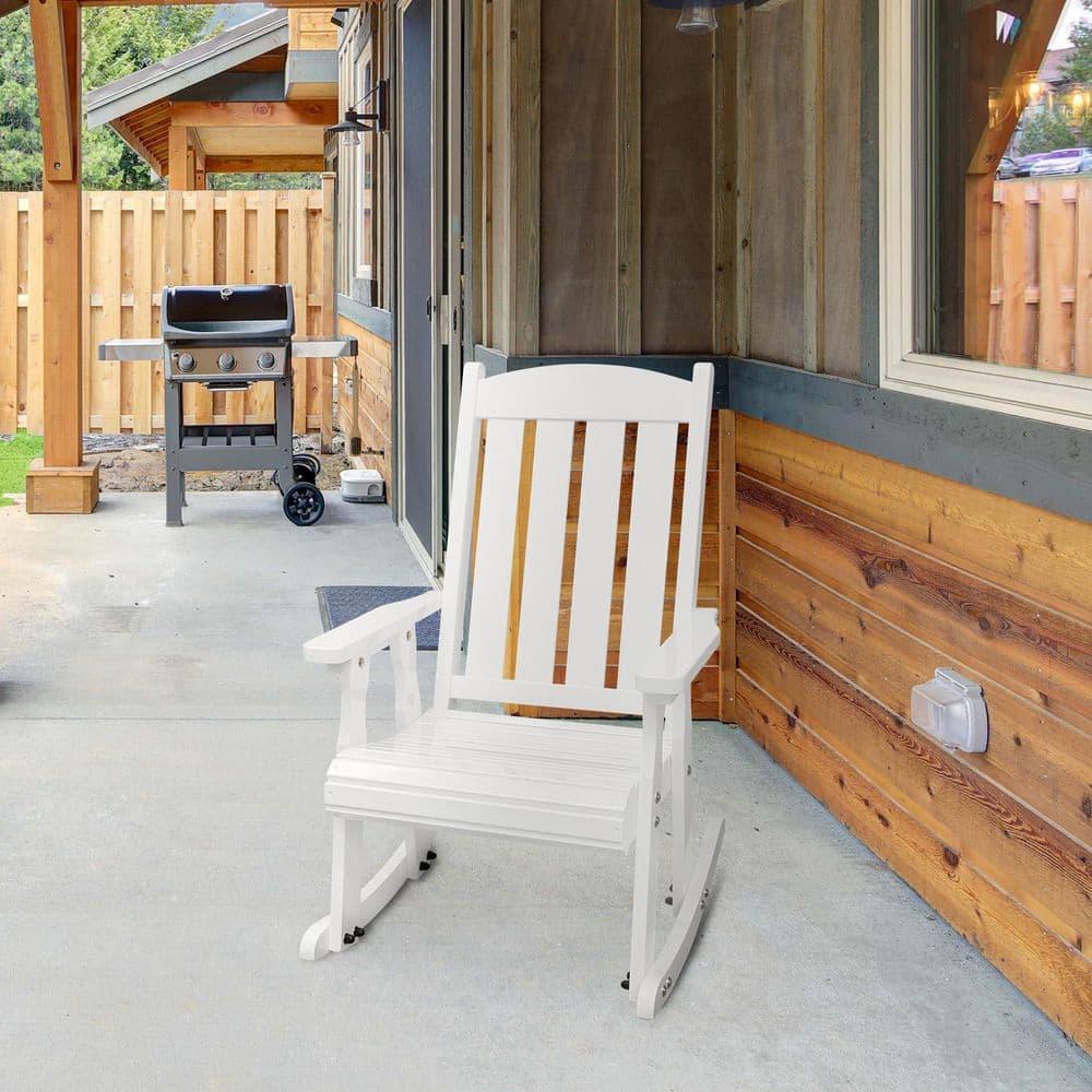 Innovaze Solid Wood Rocking Chair for Indoor or Outdoor Patio and Porch, White