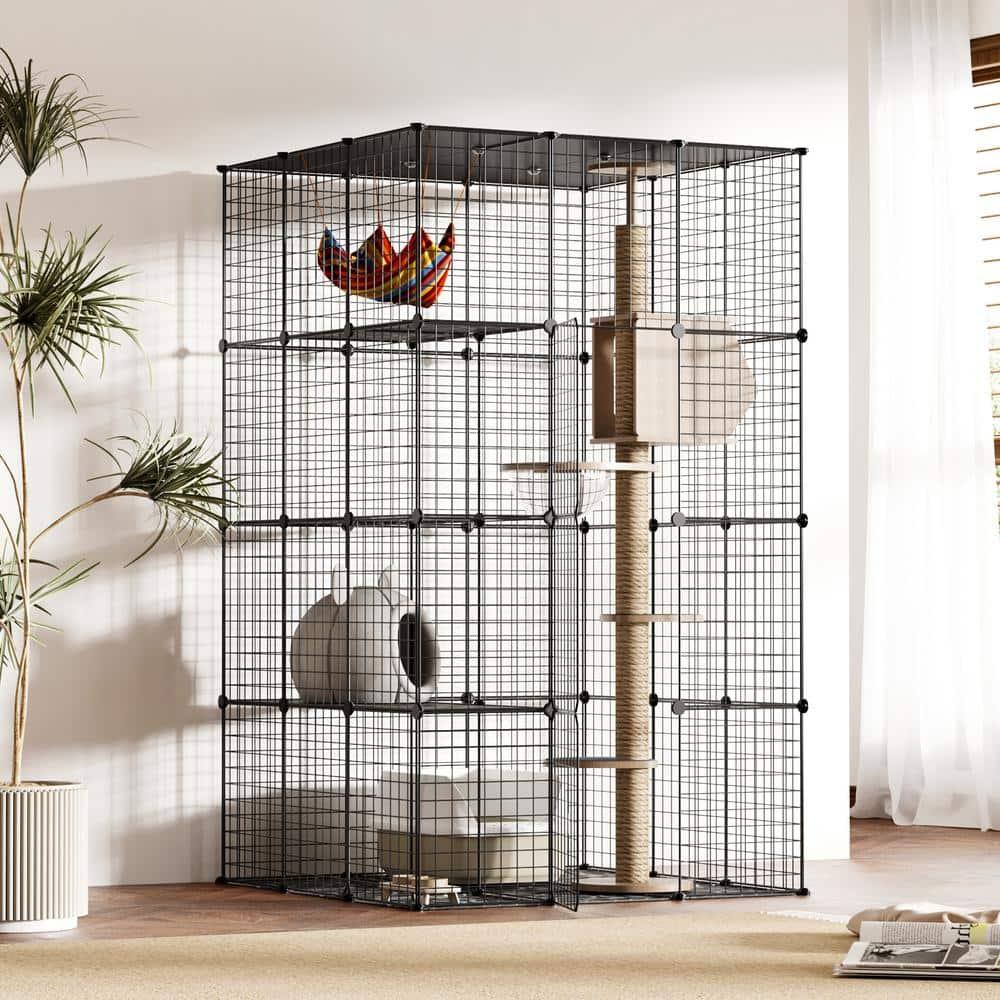 Coziwow Extra Large DIY Cat Cage Playpen, Metal Wire Kennels, Pet Cage for Rabbit Small Animal Indoor, Black