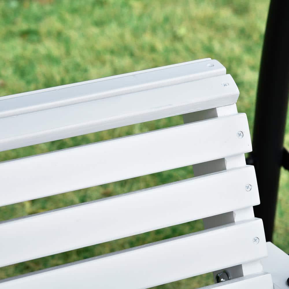 Outsunny 3-Seater Wooden Porch Swing, Patio Swing Bench with Folding Coffee Table, Cup Holders and Chains Included, 440lbs Weight Capacity, White