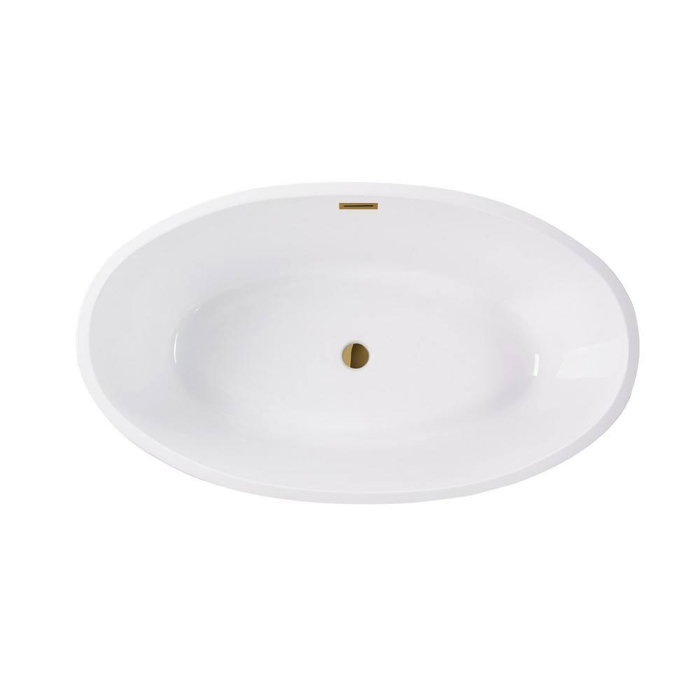 Vanity Art 59" X 32" White Acrylic Freestanding Bathtub