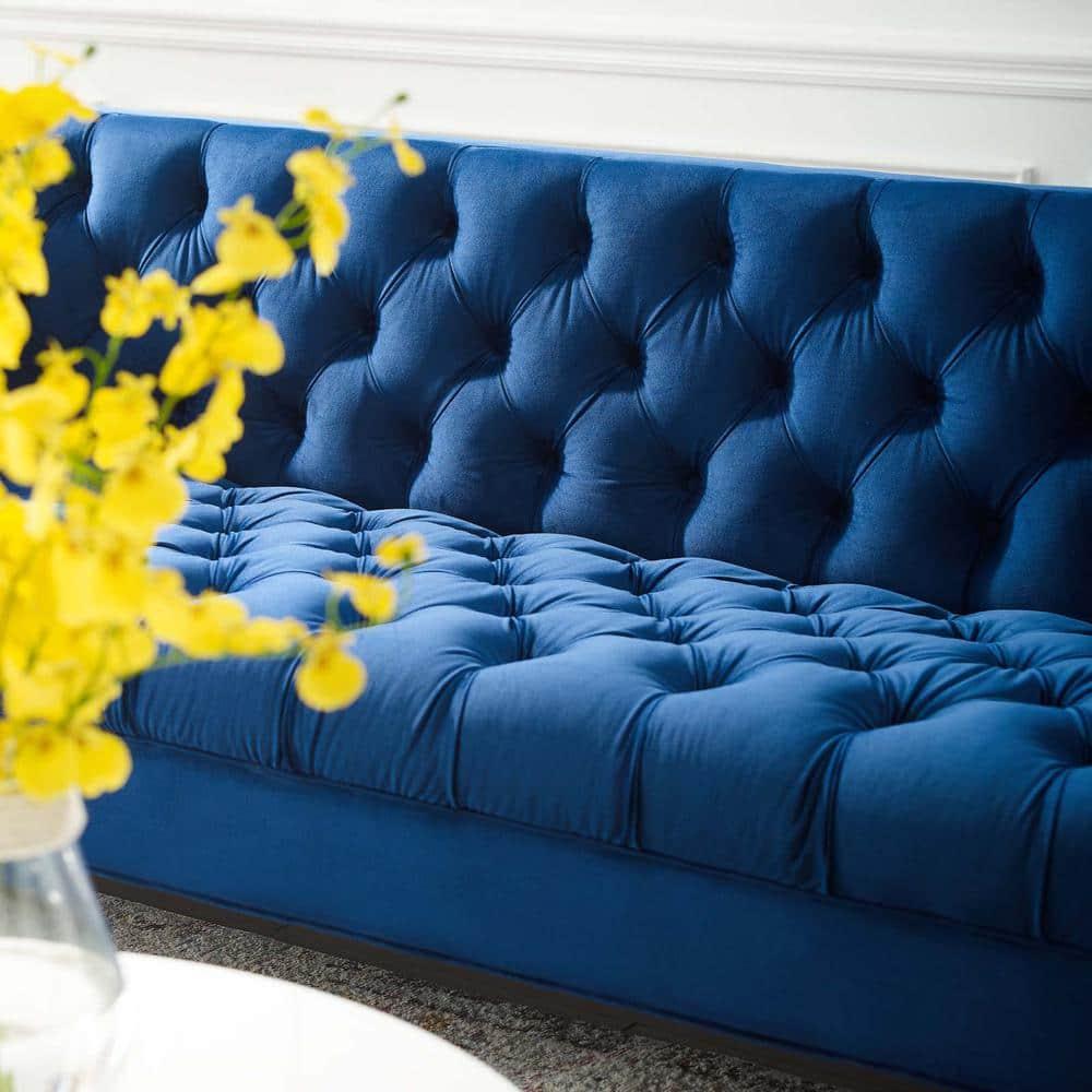 Modway Delight Tufted Button Performance Velvet Stainless Steel Sofa in Navy