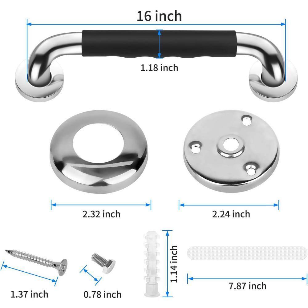 2 Pack 16 Inch Grab Bars for Bathtubs and Showers, Anti Slip Handicap Grab Bars for Shower, Safety Bath & Toilet Rail for Elderly Senior, Shower Handle Disability Assist Bathroom Handrail