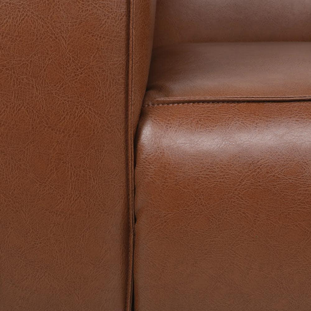 Noble House Denison Faux Leather Club Chair, Cognac Brown and Dark Walnut