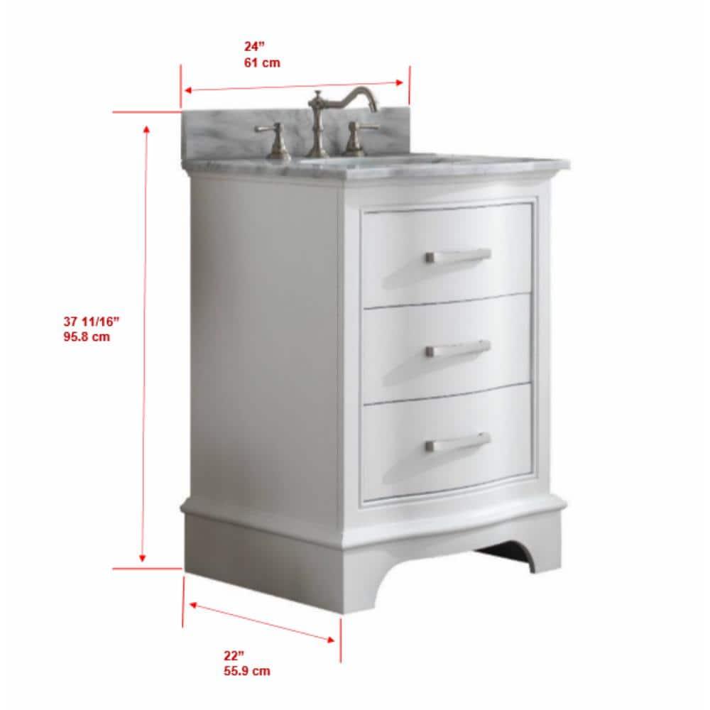 Monroe 24'' White Solid Wood Vanity with Carrara Marble Top