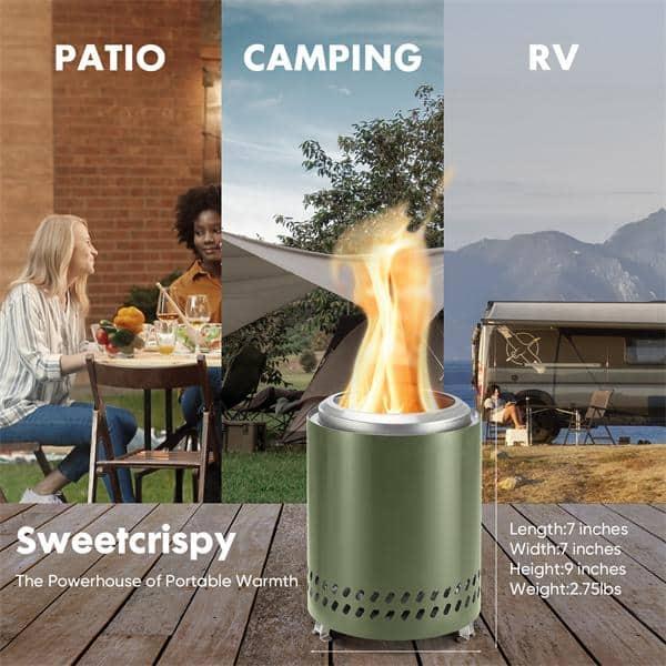 Smokeless Fire Pit 9.6 in. H Outdoor Portable Stainless Steel Tabletop Wood Burning Fire Pit with Storage Bag, Green