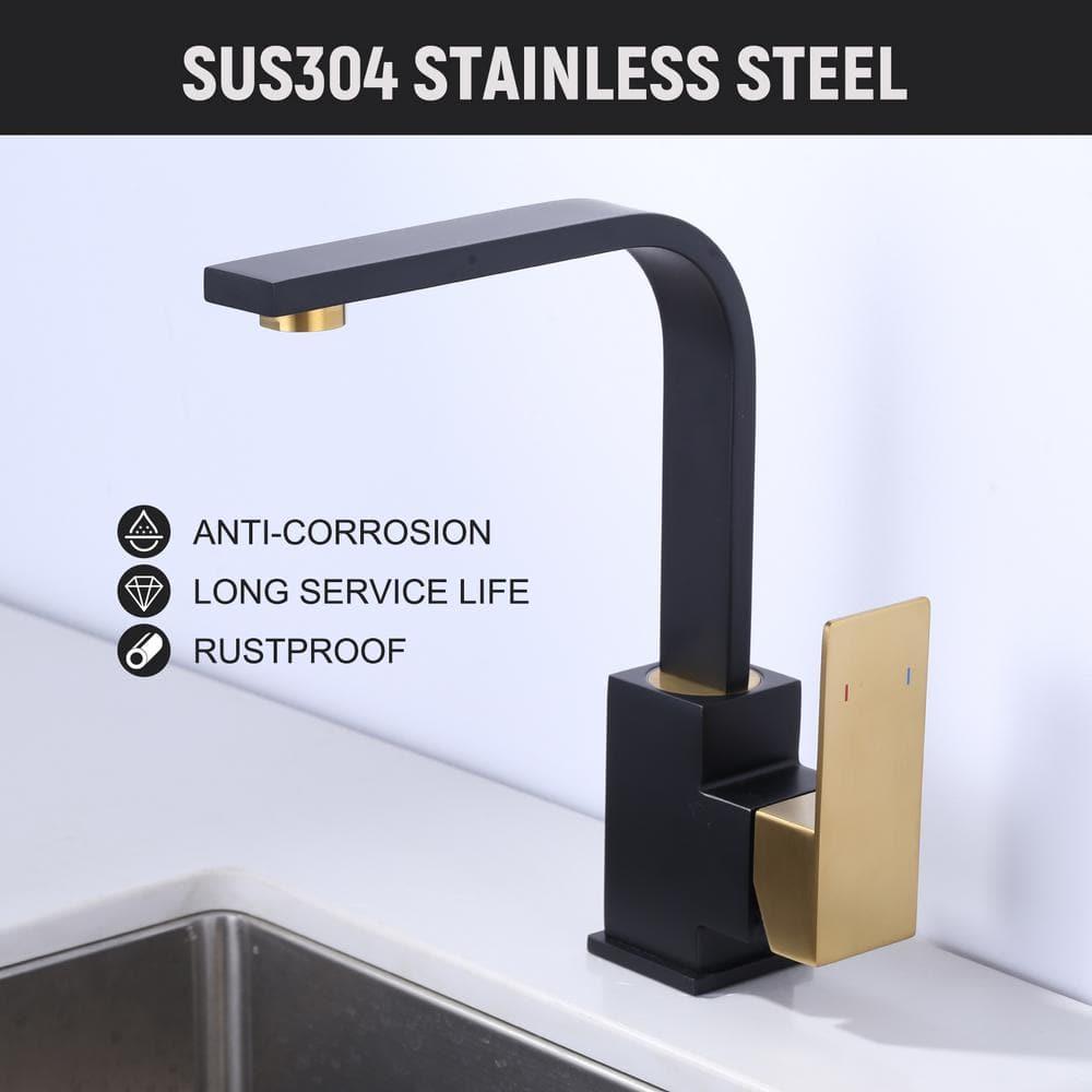 Modern Single Handle Bar Faucet with Water Supply Line in Black and Gold