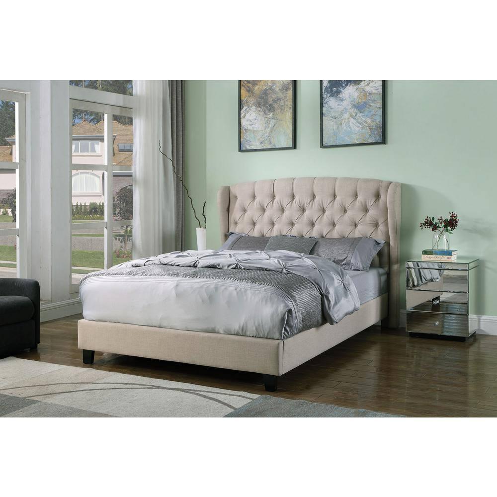 Best Master Frances Solid Wood/Fabric Upholstery East King Platform Bed - Beige