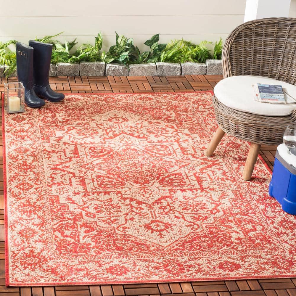 Beach House BHS139 Power Loomed Indoor/Outdoor Area Rug - Red/Creme - 5'3"x7'6" - Safavieh