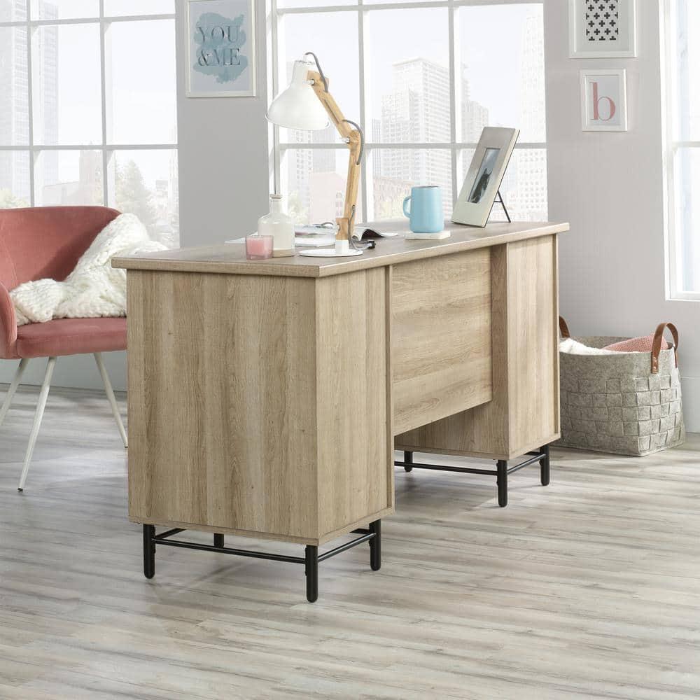 Sauder Anda Norr Engineered Wood Executive Desk in Sky Oak and White