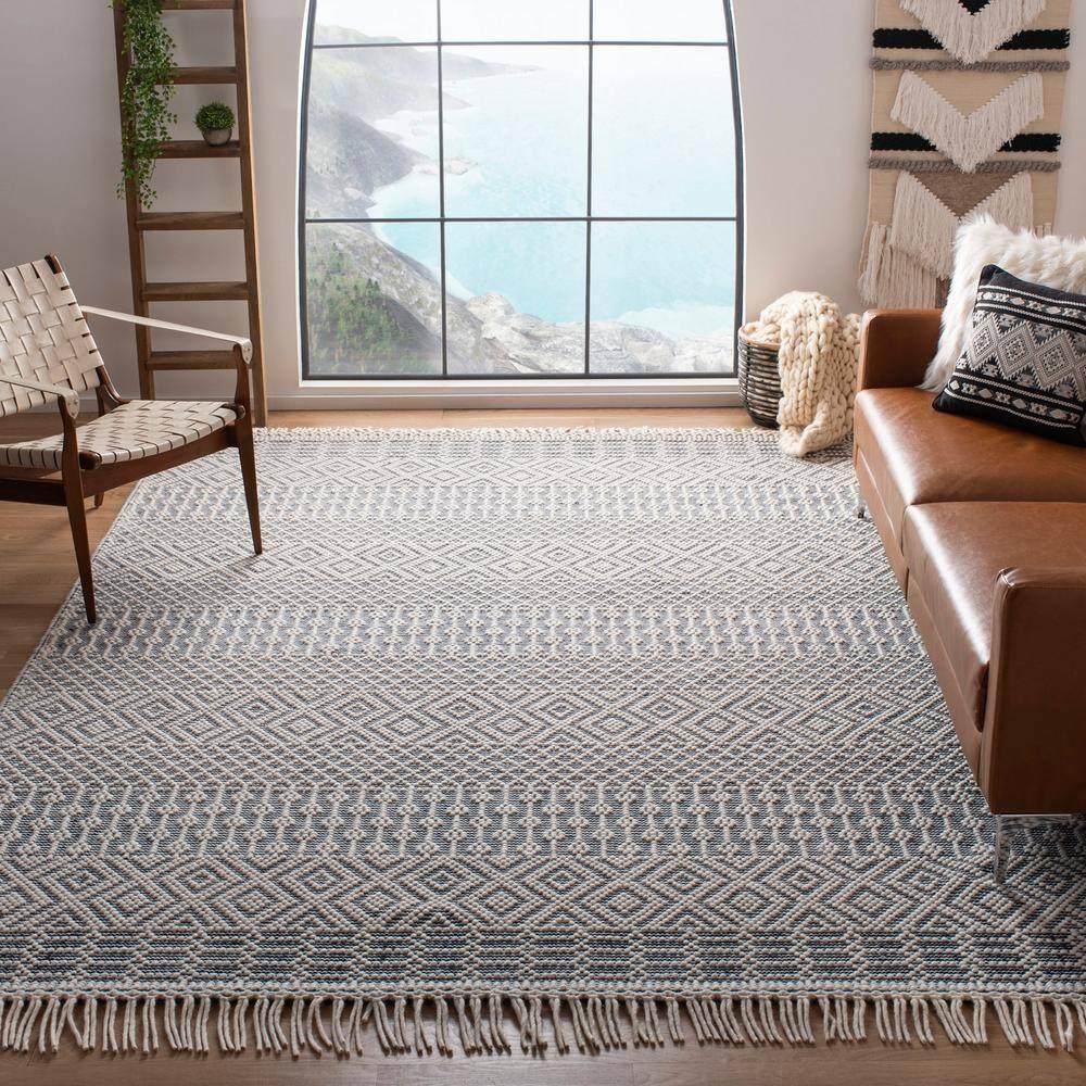 Natura NAT852 Hand Loomed Indoor Area Rug - Ivory/Navy - 8'x8' - Safavieh