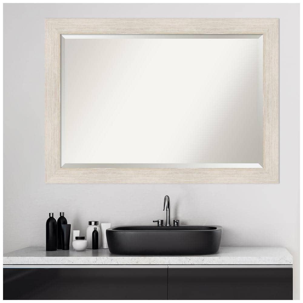 Amanti Art Beveled Wood Bathroom Wall Mirror - Hardwood Whitewash Frame - Hardwood White Wash Outer Size: 41 x 29 in