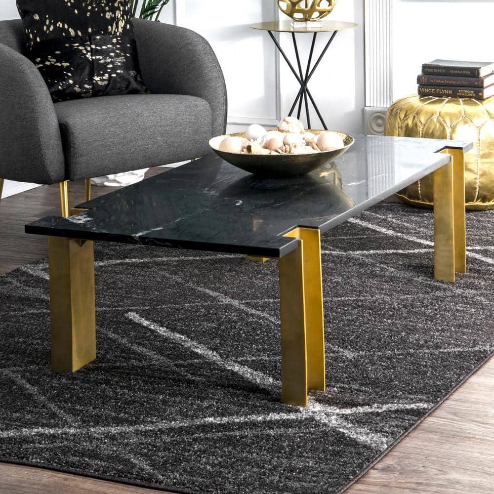 Nuloom 4 Square Thigpen Contemporary Indoor Area Rug, Charcoal, Abstract Lines, Non-Slip Backing, Stain Resistant, Bedroom Living Room, Kitchen